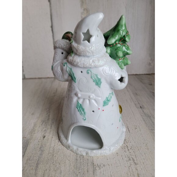 White Santa Claus tea light holder mistletoe Father Christmas - Picture 5 of 7